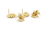Gold Flower Earring, 4 Gold Plated Brass Flower Stud Earrings (16x15mm) N1169