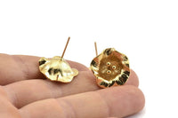 Gold Flower Earring, 2 Gold Plated Brass Flower Stud Earrings With 1 Loop (18mm) N1223