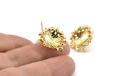Gold Irregular Earring, 2 Gold Plated Brass Irregular Stud Earrings With 1 Loop (20mm) N1164