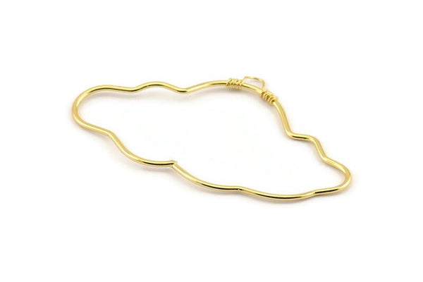 Gold Cloud Pendant, 2 Gold Plated Brass Cloud Wire Pendants With 1 Loop (51x30x1mm) E375