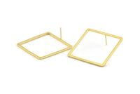 Gold Square Earring, 2 Gold Plated Brass Square Stud Earrings (35x1.5mm) D1566