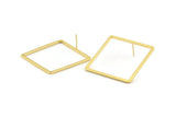 Gold Square Earring, 2 Gold Plated Brass Square Stud Earrings (35x1.5mm) D1566