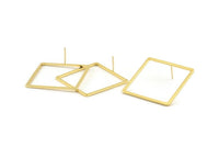 Gold Square Earring, 2 Gold Plated Brass Square Stud Earrings (35x1.5mm) D1566