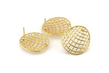 Gold Filter Earring, 2 Gold Plated Brass Filter Stud Earrings With 1 Loop (24x22mm) N1205