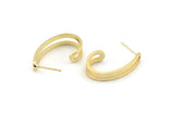 Gold Earring, 2 Gold Plated Brass Stud Earrings (27x6x1.2mm) N1249