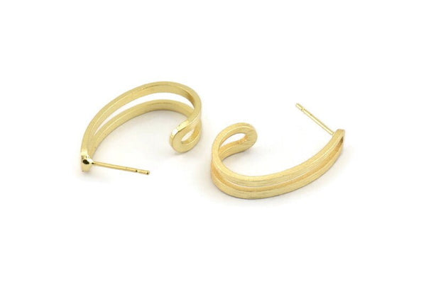 Gold Earring, 2 Gold Plated Brass Stud Earrings (27x6x1.2mm) N1249