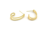 Gold Earring, 2 Gold Plated Brass Stud Earrings (27x6x1.2mm) N1249