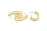 Gold Earring, 2 Gold Plated Brass Stud Earrings (27x6x1.2mm) N1249