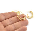 Gold Earring, 2 Gold Plated Brass Stud Earrings (27x6x1.2mm) N1249