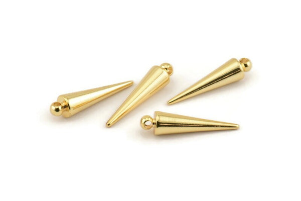 Gold Spike Charm, 2 Gold Plated Brass Spike Tribal Pendants With 1 Loop (6x25mm) D1508