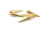 Gold Spike Charm, 2 Gold Plated Brass Spike Tribal Pendants With 1 Loop (6x25mm) D1508
