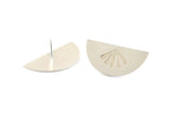 Silver Semi Circle Earring, 2 - 925 Silver Semi Circle Rising Sun Flag Patterned Stud Earrings (36x17x0.60mm) P014
