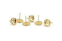Gold Round Earring, 4 Gold Plated Brass Round Earring Studs (10mm) N1175