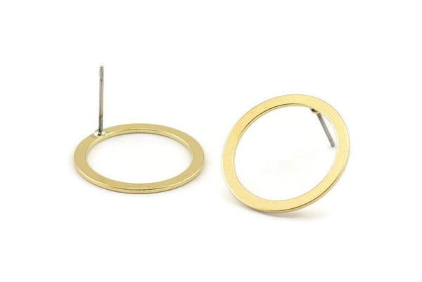 Brass Circle Earring, 8 Raw Brass Circle Stud Earrings (20x0.90mm) D1480 A1429