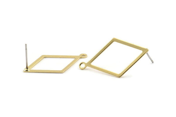 Brass Diamond Earring, 8 Raw Brass Rhombus Stud Earrings With 1 Loop (29x17x0.60mm) D1227 A1406