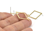 Brass Diamond Earring, 8 Raw Brass Rhombus Stud Earrings With 1 Loop (29x17x0.60mm) D1227 A1406