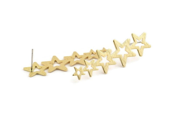 Brass Star Earring, 8 Textured Raw Brass Star Stud Earrings (45x14x0.80mm) D1533 A1407