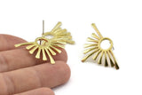 Brass Sun Earring, 2 Raw Brass Hammered Sunshine Stud Earrings (36x23x1.7mm) N1284