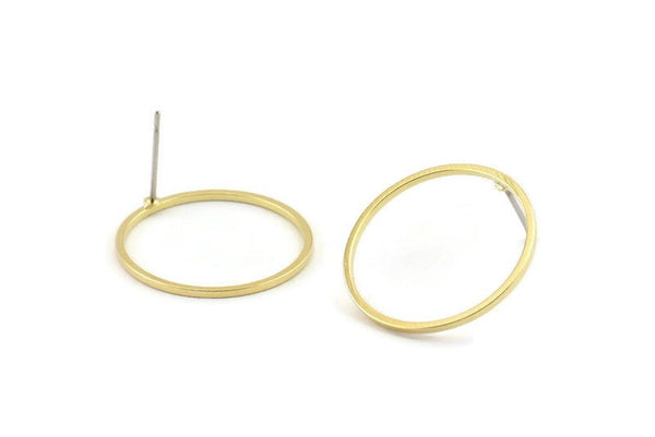 Brass Circle Earring, 10 Raw Brass Circle Stud Earrings (22x1x1mm) BS 1093 A1455