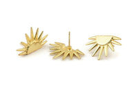 Gold Sun Earring, 2 Gold Plated Brass Sunshine Stud Earrings (19x29mm) N0963 H0100