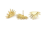 Gold Sun Earring, 2 Gold Plated Brass Sunshine Stud Earrings (19x29mm) N0963 H0100