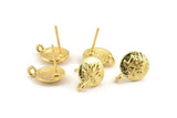 Gold Flower Earring, 4 Gold Plated Brass Lotus Flower Stud Earrings With 1 Loop (10mm) N0915