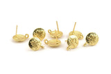 Gold Flower Earring, 4 Gold Plated Brass Lotus Flower Stud Earrings With 1 Loop (10mm) N0915