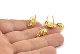 Gold Flower Earring, 4 Gold Plated Brass Lotus Flower Stud Earrings With 1 Loop (10mm) N0915