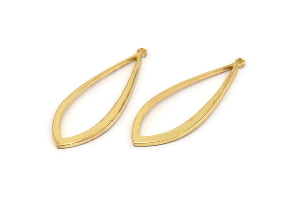 Gold Drop Charm, 6 Gold Plated Brass Drop Charms With 1 Loop, Earrings, Pendants, Findings (37x13x1mm) D1541