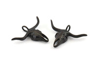 Ox Head Skull Pendant, 2 Oxidized Black Brass Ox Head Skull Charms With 1 Loop, Pendants (38x29mm) N0151 H1196