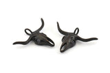 Ox Head Skull Pendant, 2 Oxidized Black Brass Ox Head Skull Charms With 1 Loop, Pendants (38x29mm) N0151 H1196