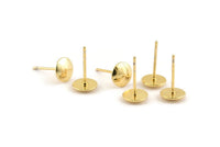 Gold Round Earring, 6 Gold Plated Brass Round Stud Earrings (8mm) D1463