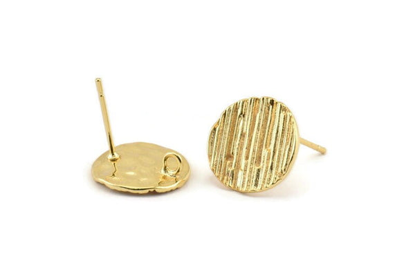 Gold Round Earring, 4 Gold Plated Brass Round Earring Studs (13mm) N1173