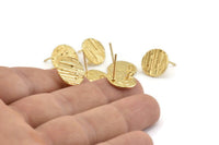 Gold Round Earring, 4 Gold Plated Brass Round Earring Studs (13mm) N1173