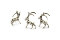 Silver Goat Charm, 4 Antique Silver Plated Brass Mountain Goat Charm Earrings With 1 Loop, Pendants, Findings (17x20mm) N0999