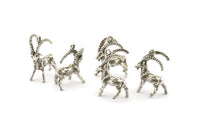 Silver Goat Charm, 4 Antique Silver Plated Brass Mountain Goat Charm Earrings With 1 Loop, Pendants, Findings (17x20mm) N0999