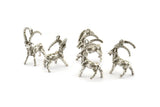Silver Goat Charm, 4 Antique Silver Plated Brass Mountain Goat Charm Earrings With 1 Loop, Pendants, Findings (17x20mm) N0999