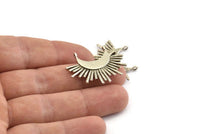 Silver Sun Pendant, 2 Antique Silver Plated Brass Crescent Moon and Sun Pendants With 2 Loops, Findings, Charms (32x24x1.5mm) N1069