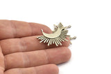 Silver Sun Pendant, 2 Antique Silver Plated Brass Crescent Moon and Sun Pendants With 2 Loops, Findings, Charms (32x24x1.5mm) N1069