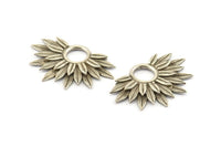 Silver Sunflower Charm, 2 Antique Silver Plated Brass Flower Charms, Pendants, Earrings, Findings (38x24mm) N0947