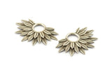 Silver Sunflower Charm, 2 Antique Silver Plated Brass Flower Charms, Pendants, Earrings, Findings (38x24mm) N0947