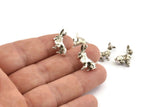 Silver Rabbit Charm, 4 Antique Silver Plated Brass Rabbit Charm Earrings With 1 Loop, Pendants, Findings (12x18mm) N0996