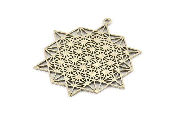 Silver Ethnic Pendant, Antique Silver Plated Brass Ethnic Motif Pendants With 1 Loop, Findings, Earrings, Charms (61x57x1.5mm) N1082