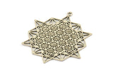 Silver Ethnic Pendant, Antique Silver Plated Brass Ethnic Motif Pendants With 1 Loop, Findings, Earrings, Charms (61x57x1.5mm) N1082