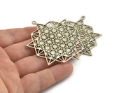 Silver Ethnic Pendant, Antique Silver Plated Brass Ethnic Motif Pendants With 1 Loop, Findings, Earrings, Charms (61x57x1.5mm) N1082
