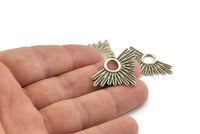 Silver Sun Pendant, 4 Antique Silver Plated Brass Sun Pendants (33x21mm) N0948