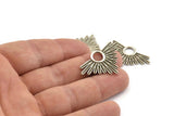 Silver Sun Pendant, 4 Antique Silver Plated Brass Sun Pendants (33x21mm) N0948