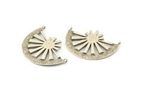 Silver Ethnic Pendant, 2 Antique Silver Plated Brass Semi Circle Pendant With 2 Loops (36x27mm) N0972