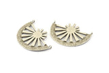 Silver Ethnic Pendant, 2 Antique Silver Plated Brass Semi Circle Pendant With 2 Loops (36x27mm) N0972