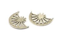 Silver Ethnic Pendant, 2 Antique Silver Plated Brass Semi Circle Pendant With 2 Loops (36x27mm) N0972